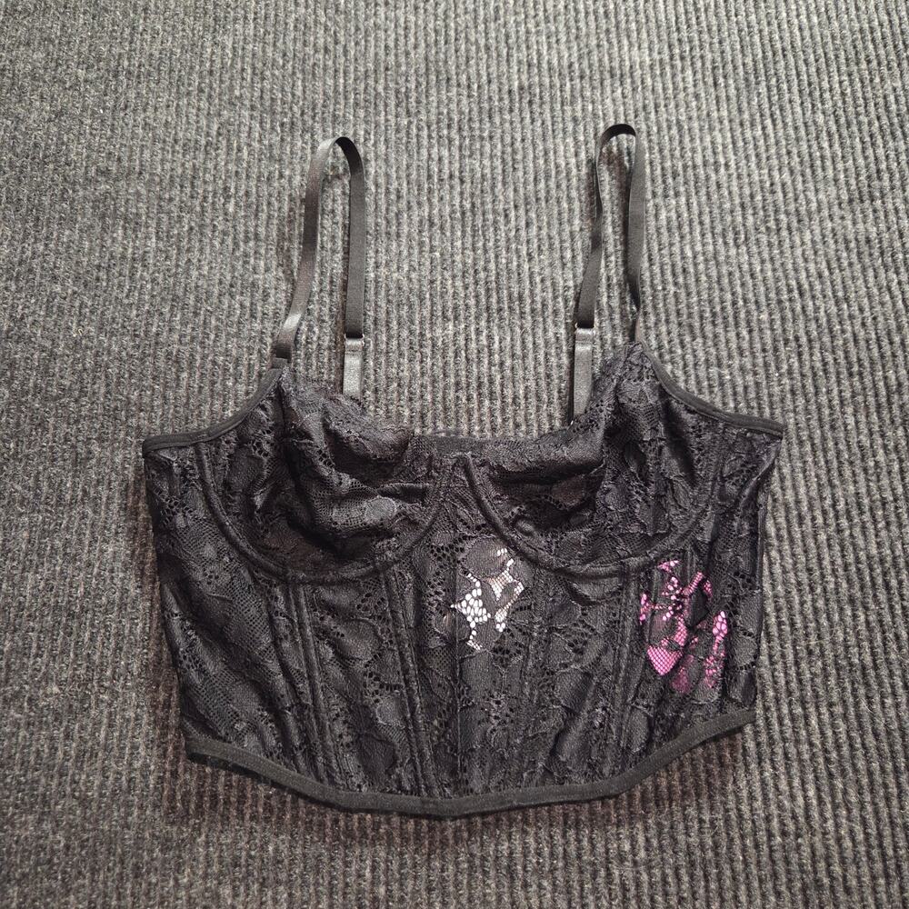 NWT Avidlove Medium Black Lace Bralette Corset Crop Top Whimsygoth Alt